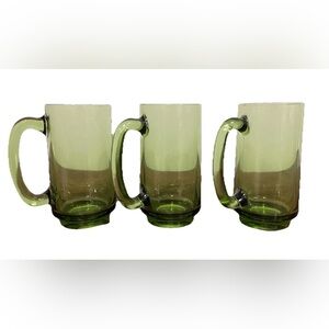 Vintage Hazel-Atlas El Dorado Avocado Green Handled 12oz Beer Mug Stein Set 3